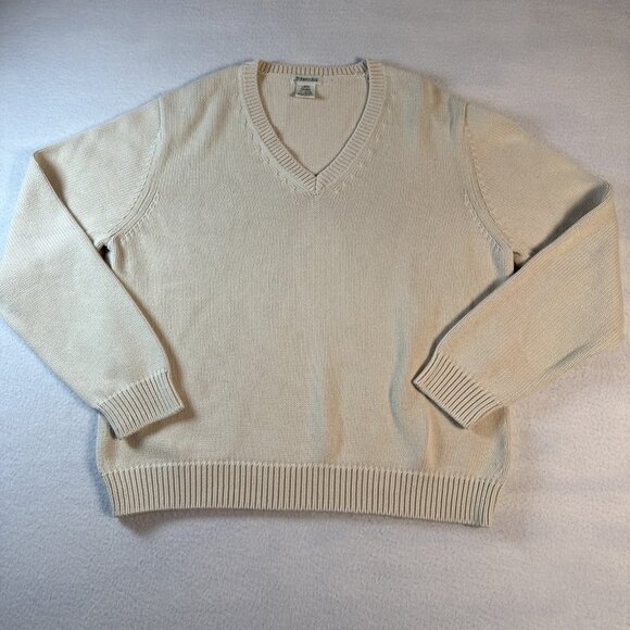 Women's Cream Knit Pullover Sweater by St. John's Bay Large V Neck - Picture 1 of 8